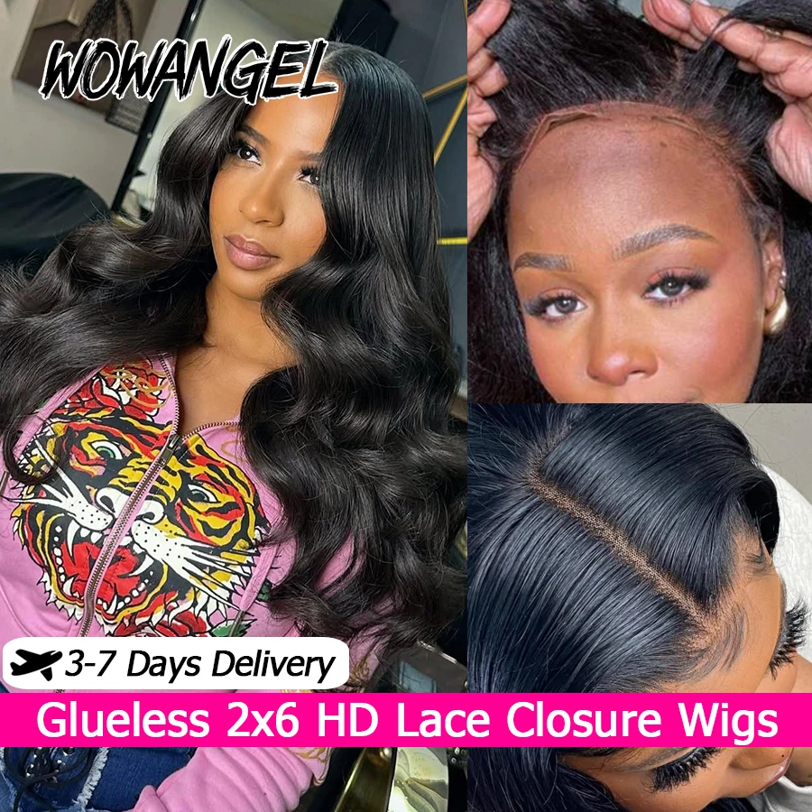 

Wear & Go 2x6 HD парики с кружевной застежкой Объемная волна Парики из человеческих волос Глубокий средний пробор Бесклеевые парики для женщин Предварительно выщипанные девственные волосы