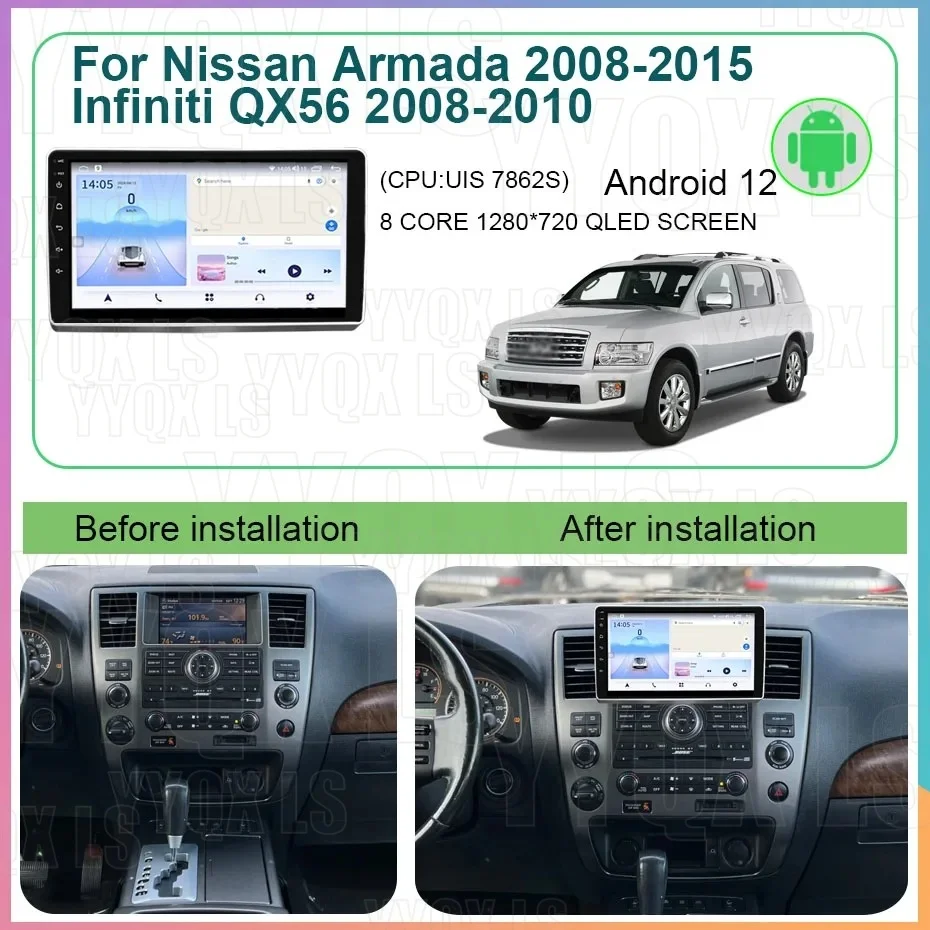 Android Auto GPS Navigation For Nissan Armada /Infiniti QX56 2008-2015 Carplay Car Radio Audio Multimedia Player Tape Recorder