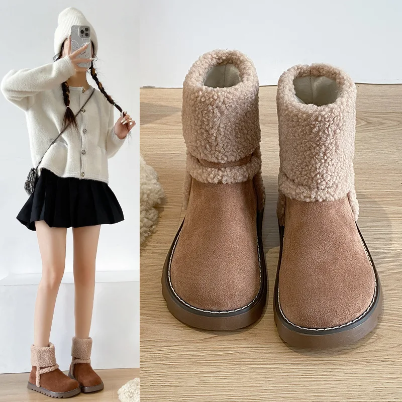 Botas femininas outono austrália designer de luxo calçados de inverno sapatos femininos botas de salto plano-mulheres dedo do pé redondo neve moda baixa um