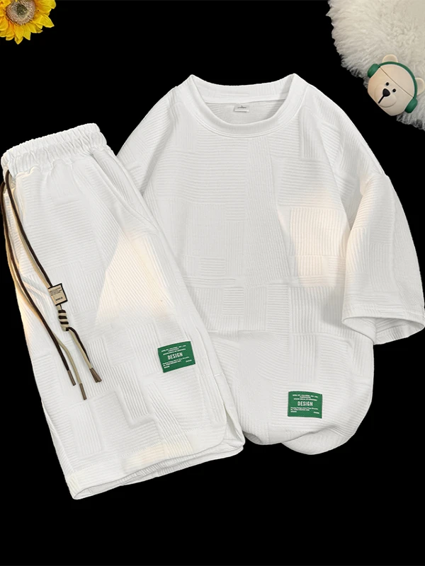 

Повседневный спортивный комплект для мужчин: летняя футболка с коротким рукавом и шорты, двухсоставный костюм для подростков, модный и стильный.