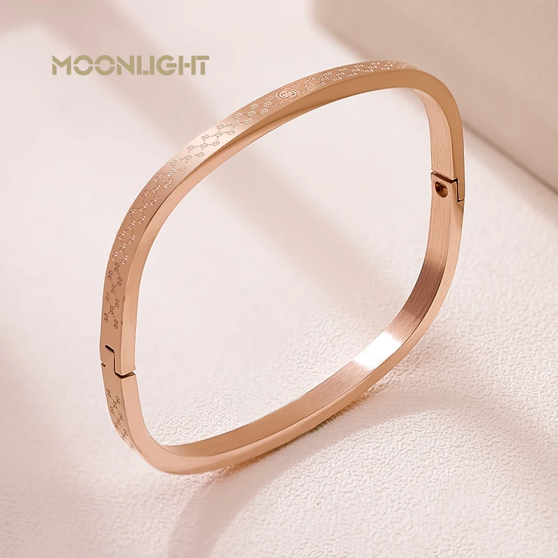 MOONLIGHT Classic Square Stainless Steel Bangles For Women Rose Golden Colors Exquisite Bracelets Fashion Female Jewelry Gifts