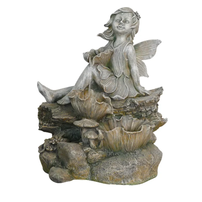 Outdoor Decoration Resin Sitting Posture Angel Statue Garden Water Fountain