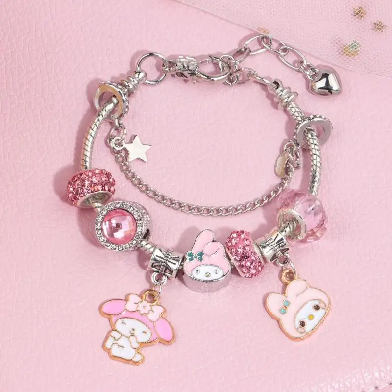 

Sanrio Hello Kitty My Melody Kuromi Cartoon Length Adjustable Zinc Alloy Beading Bracelet Cute Wrist Decoration Birthday Gift