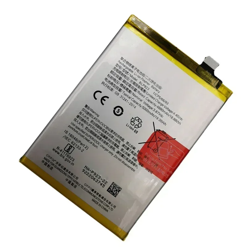 100% New Genuine 5000mAh BLP923 Battery For OPPO A77 5G/ A57 2022/ A57 2020/A57 4G 2022 /A78 5G/A77S Batteria Batteries+Tools