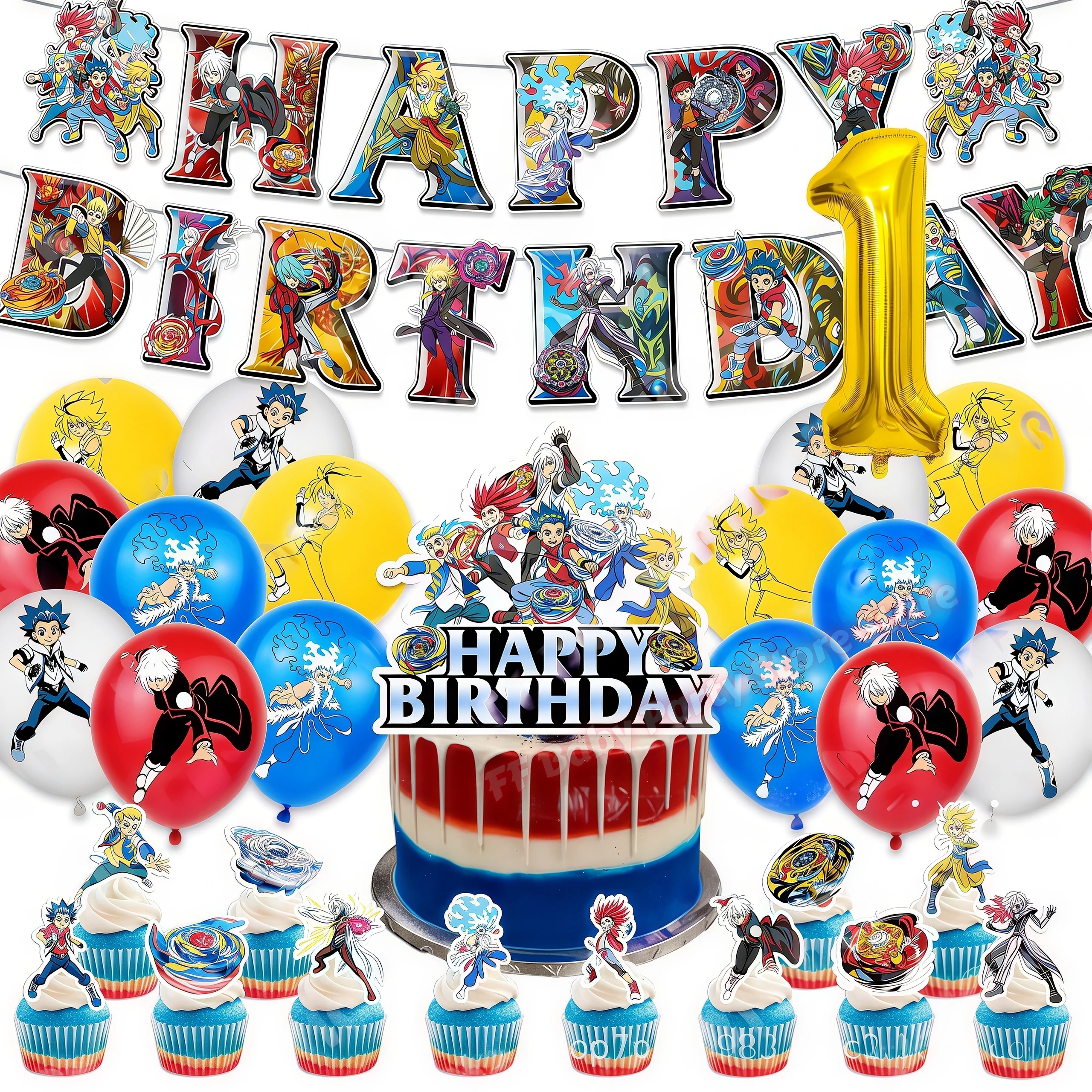 Beyblades Latex Balloons Happy Birthday Banner Flag Burst Theme Party Decorations Boys Favors Bakugan Baby Shower Supplies - view 6