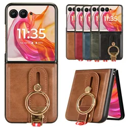 Luxury Wristband Leather Case for Motorola Razr 70 60 50 Ultra 2026 2025 2024 Moto Razr 40 Plus 2023 Cover Ring Opener Funda