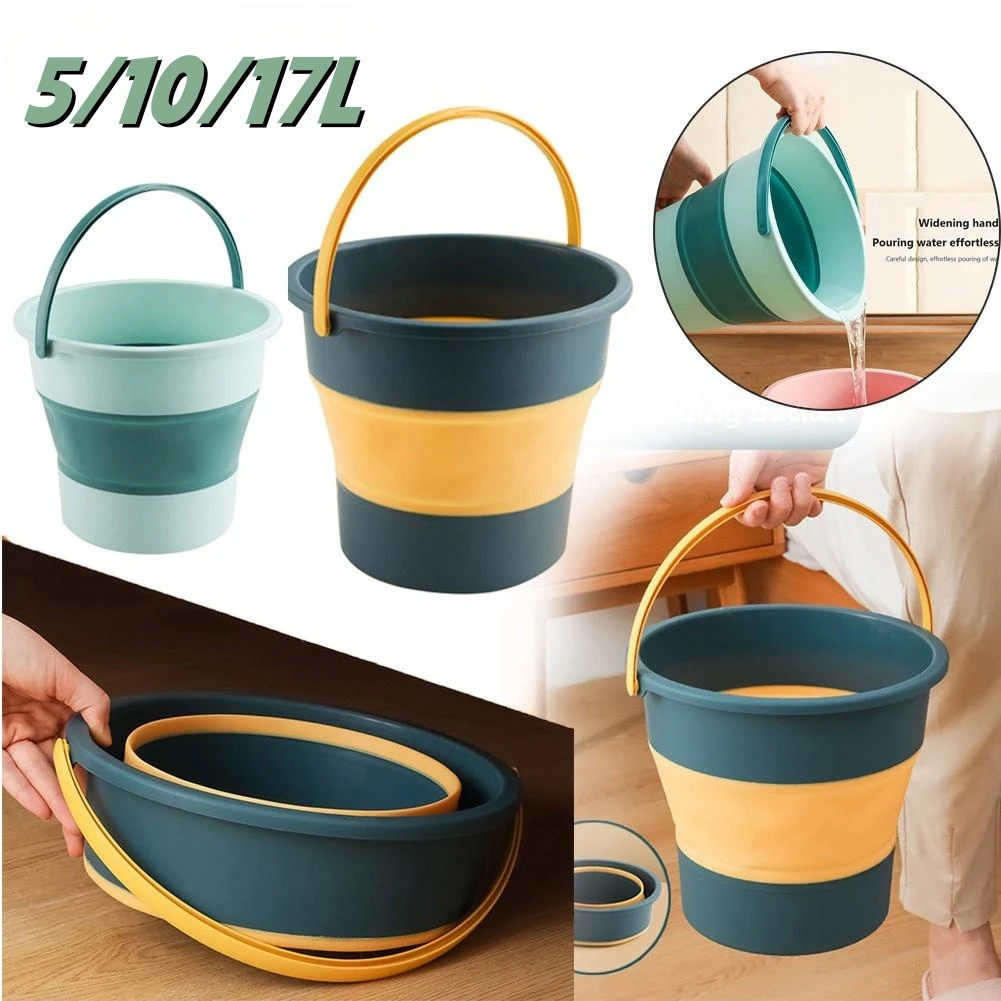 

5/10/17L Folding Portable Bucket with Cover Car Wash Fishing Bathroom Tool Silicone Bucket Outdoor Camping Household Supplies