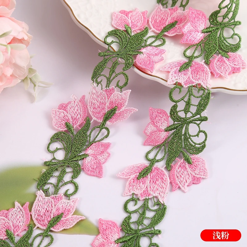 

1 лот/30 ярдов, полиэстеровая тесьма с вышивкой в виде тюльпанов, аппликация, ручная работа, для шитья и рукоделия, растворимое кружево, декоративная отделка