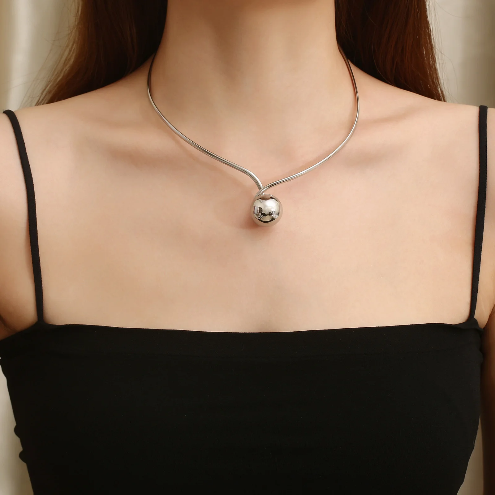 KALEN Fashion Stainless Steel Big Ball Collar Choker Necklace for Women Simple Open Collar Necklace Torques Jewelry Accessories
