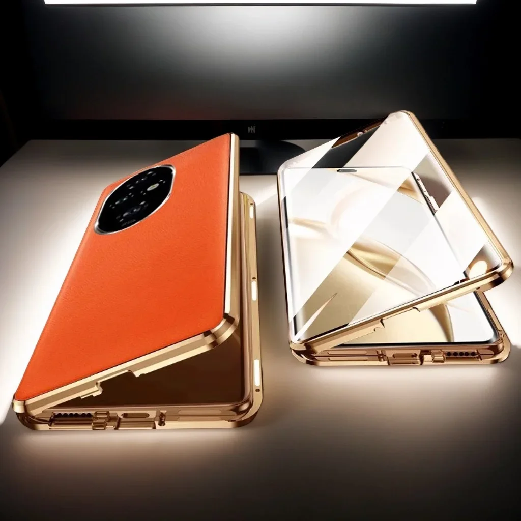 

Металлический магнитный чехол для телефона Honor 50 300 200 Smart 70 Pro Plus 90 Lite, защитная кожаная задняя крышка из закаленного стекла