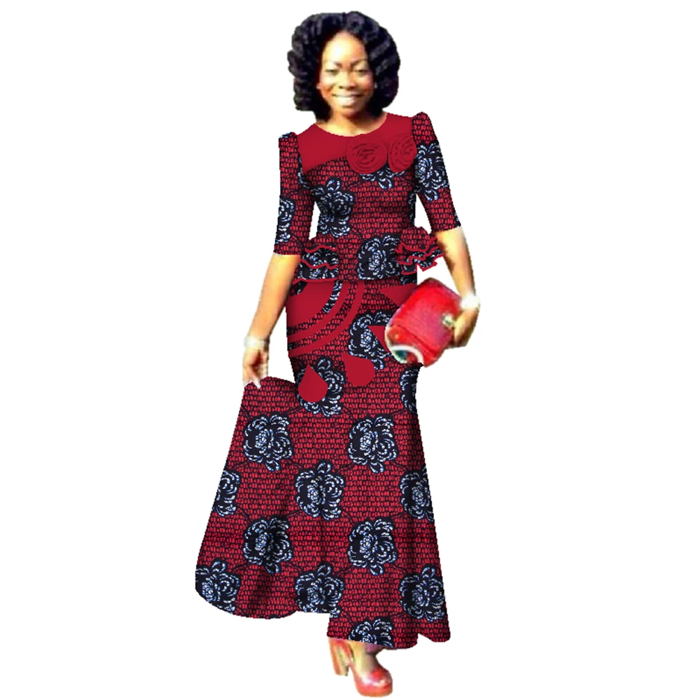 Bintarealwax, conjuntos de Skrit africanos de moda para mujer, ropa africana tradicional de talla grande Dashiki, conjunto elegante para mujer WY2487
