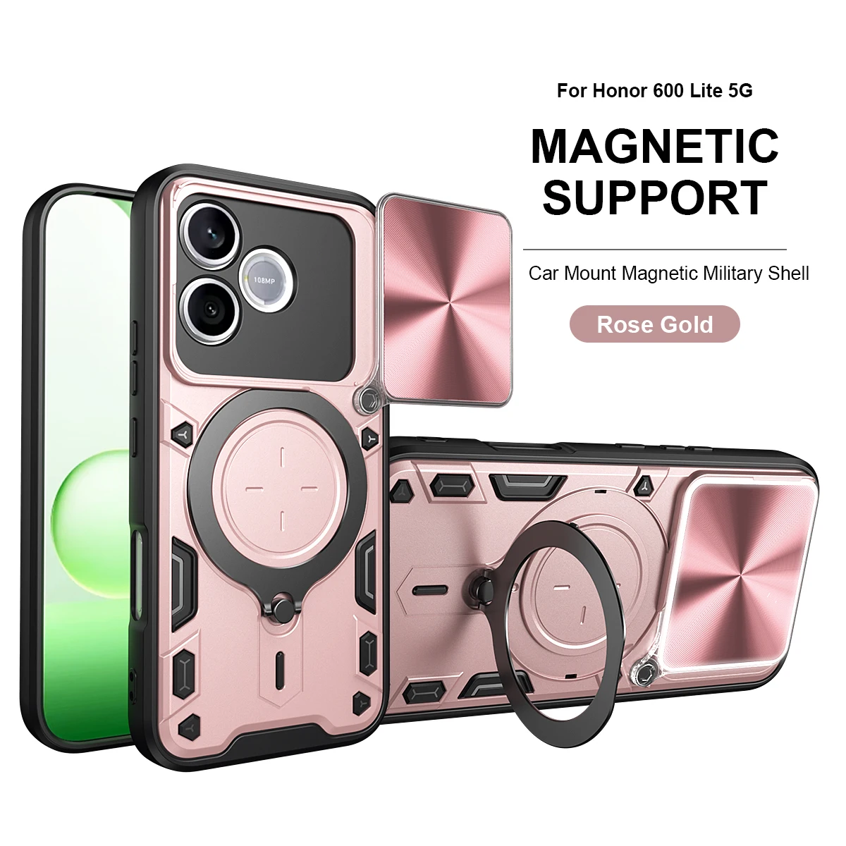 For Honor 600 Lite Phone Case Honor 600 Lite 5G Case Heavy Duty Rugged Armor Magnetic Bracket CaseSlide Camera Protection Cover
