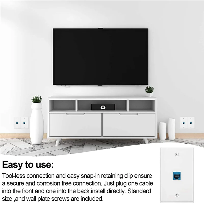 20X Cat6 Ethernet Wall Plate Outlet 1 Port RJ45 Network Female To Female Keystone Wall Coupler Jack Plate White & Blue