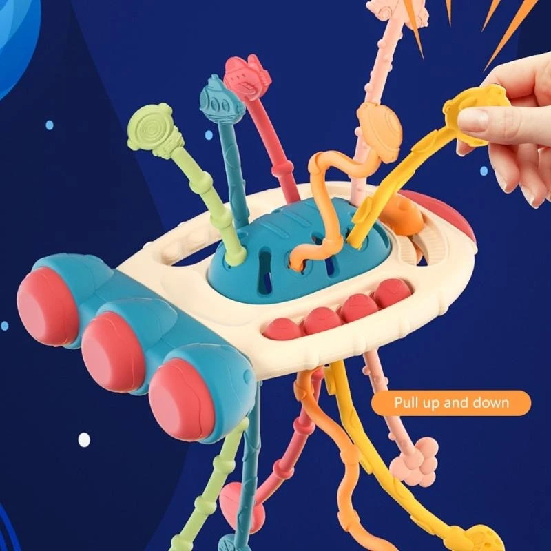 เด็กวัยหัดเดินดึง String ของเล่นนิ้วมือกด Baby Rattle Soother Rainbow Music เกรดอาหาร Teether Baby Teething ของขวัญ 15UB