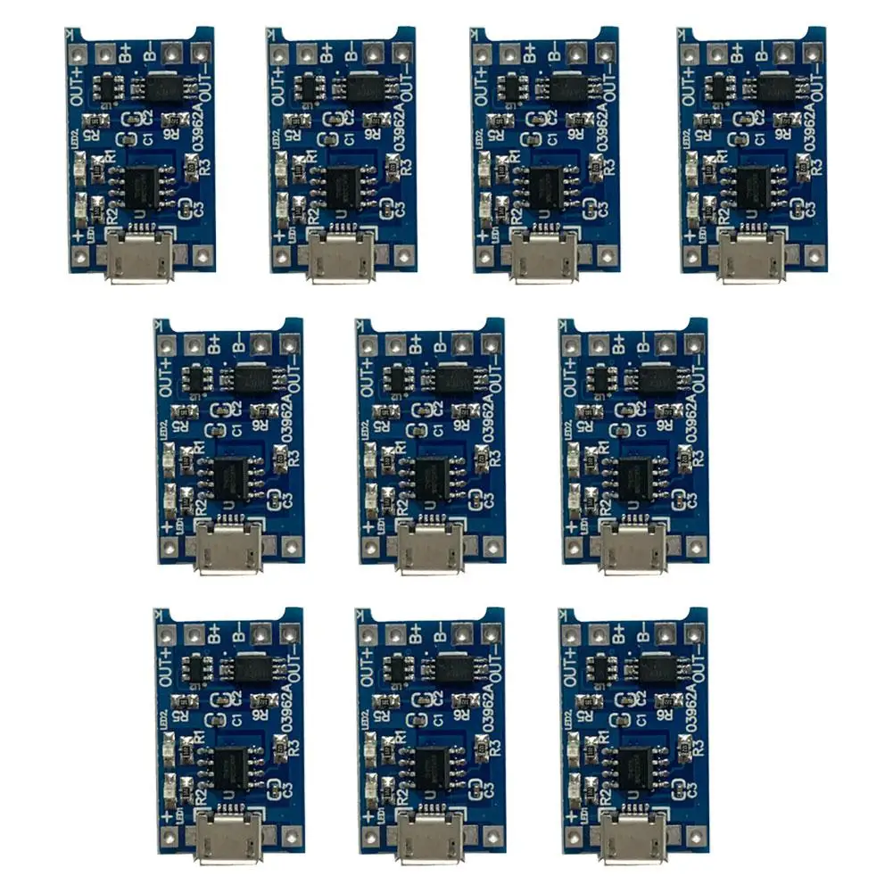 

Модуль зарядки TP4056 с входом Type-C/Micro USB, USB 5V 1A, для литиевых аккумуляторов 18650, с защитой, 10 шт.