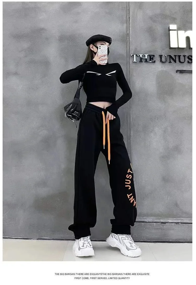 Elastic Waist Clothes Female Pants Baggy Joggers Letter Sweatpants Fitness Sports Trousers for Women Harem Loose Jogging Black G