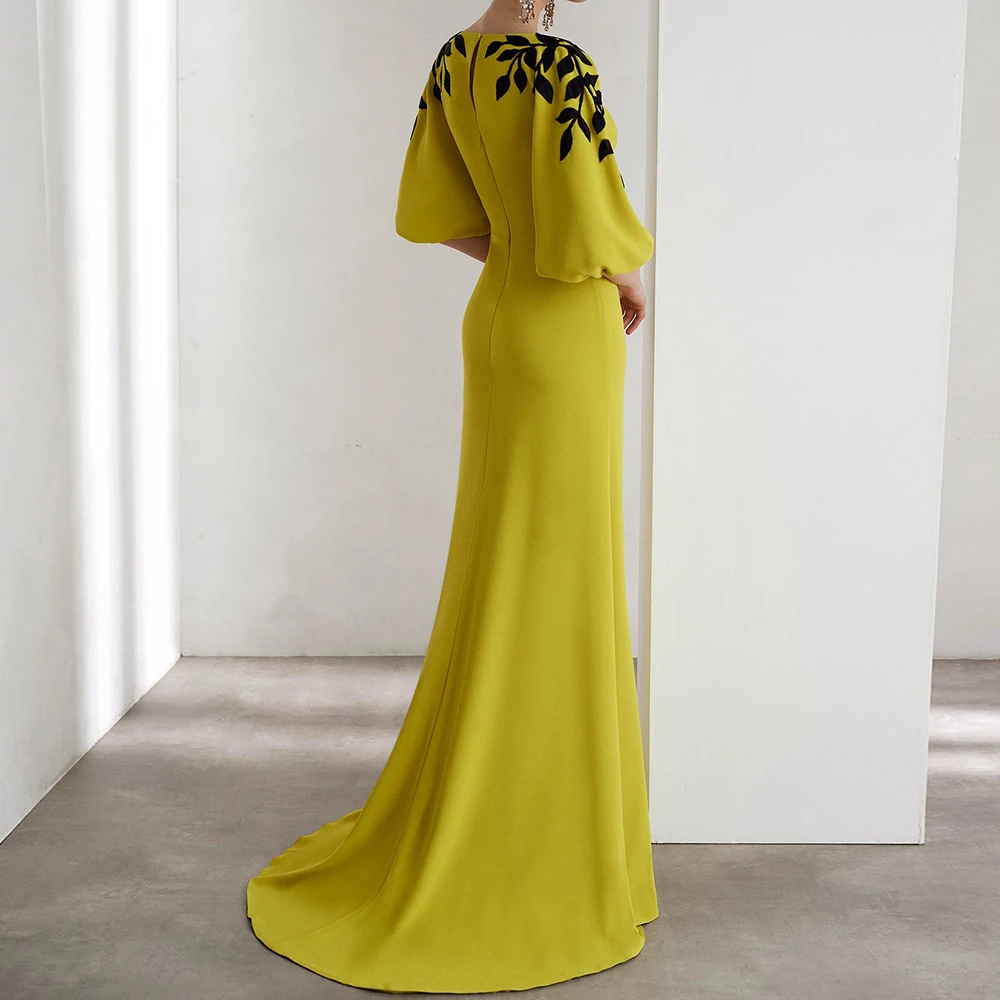 

Customized Mermaid Evening Dresses Floor-length V-neck Half Sleeve Prom Gown Fashion Flowers Simple Draped Casual Party Gown