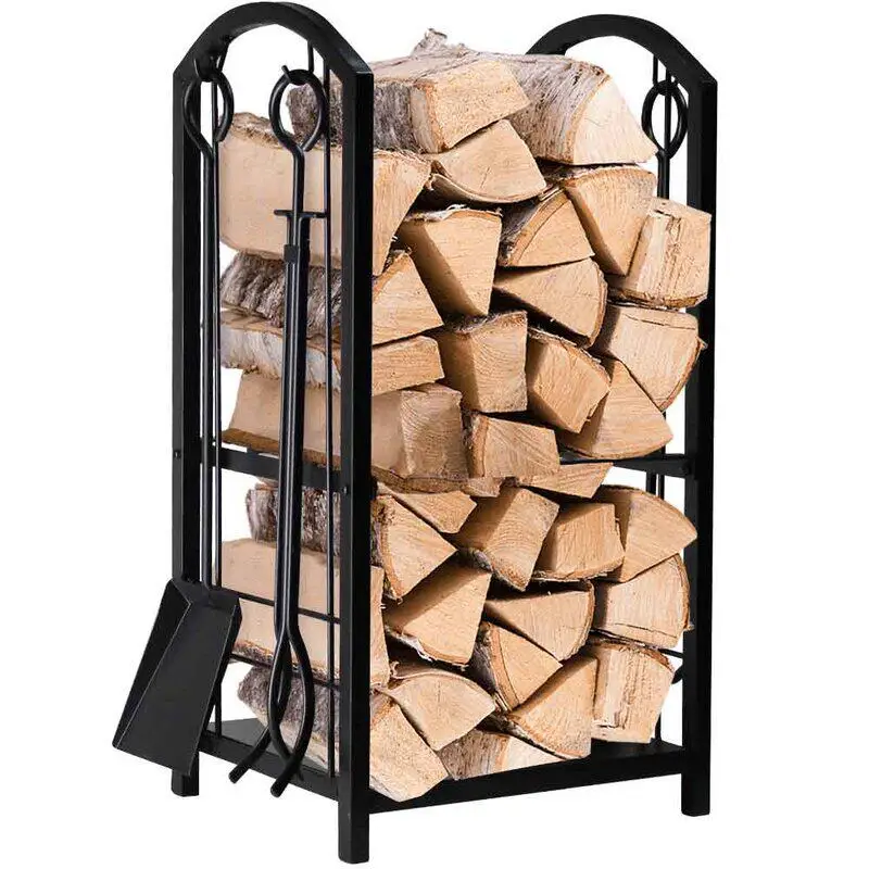 C6 floor wrought iron rack firewood storage fireplace tool four-piece set new home firewood baffle rack Superior Workmanship