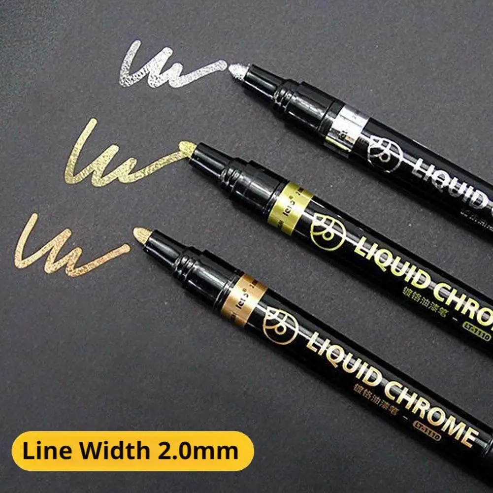 Chrome Mirror Marker Pen 3 Colors 0.7mm 1mm 2mm DIY Reflective Paint Pen Soft Tip For Painting DIY Graffiti Model Coloring Rock