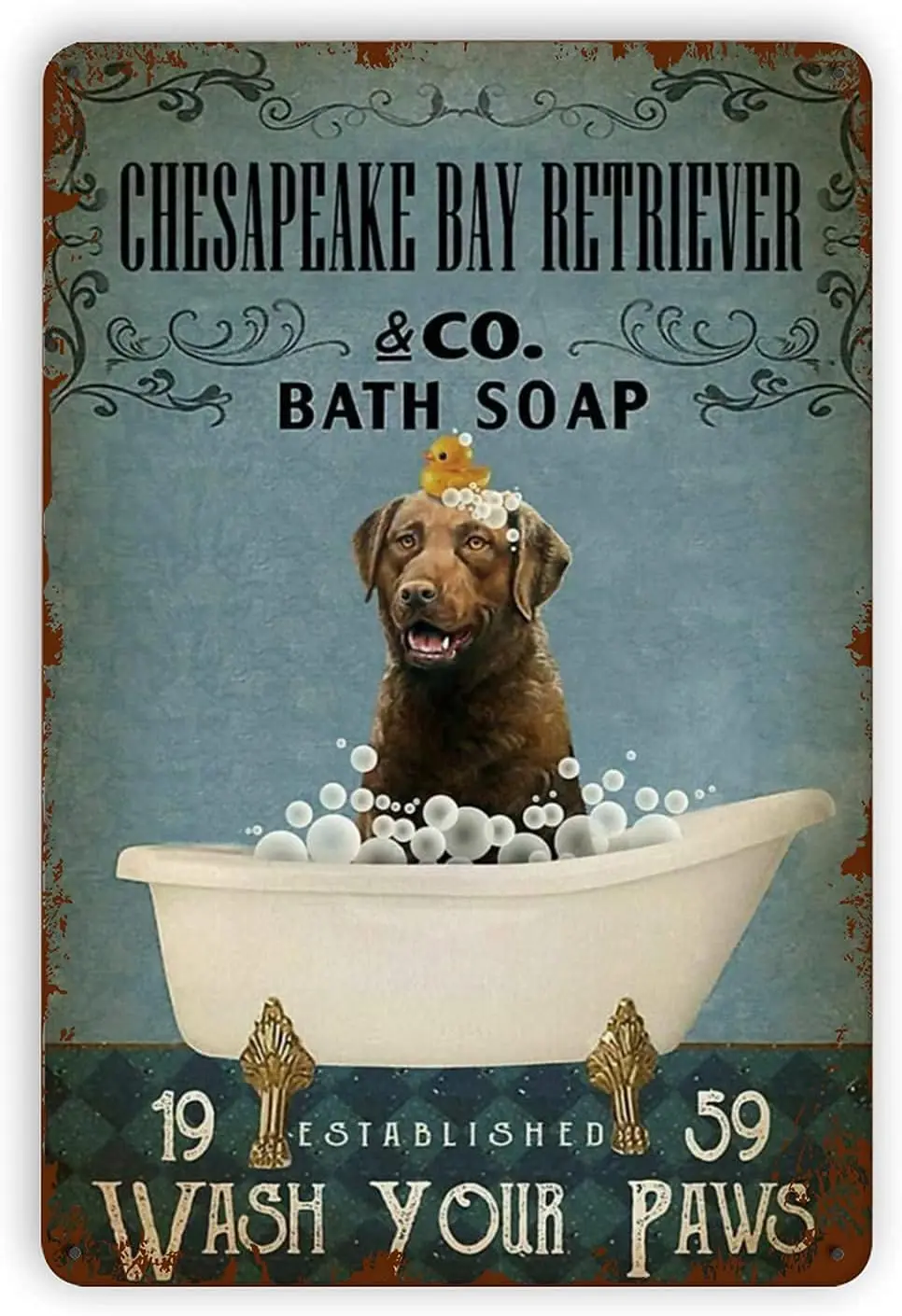 Chesapeake Bay Retriever Wash Your Paws Metal Tin Signs, Vintage Wall Decor Retro Art Tin Sign Funny Decorations for Home Bar Pu