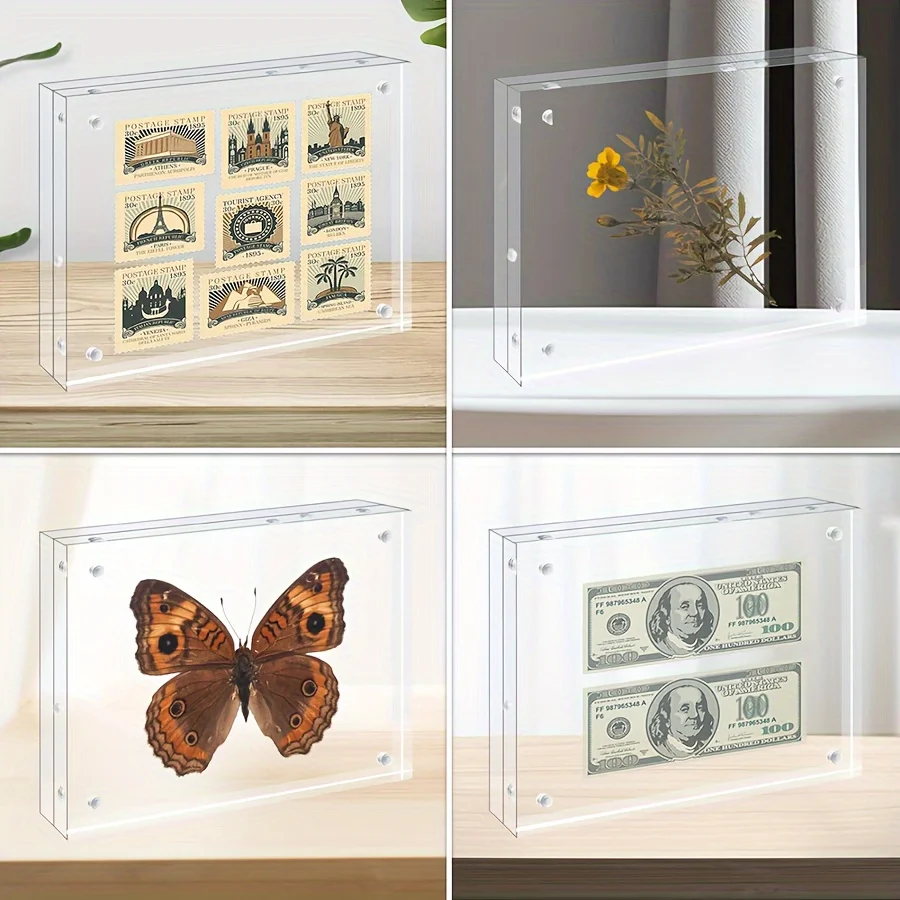 Acrylic Photo Frames,4.13×2.95×0.59'' Double Sided Magnetic Picture Frame, Desktop Frameless Postcard Display