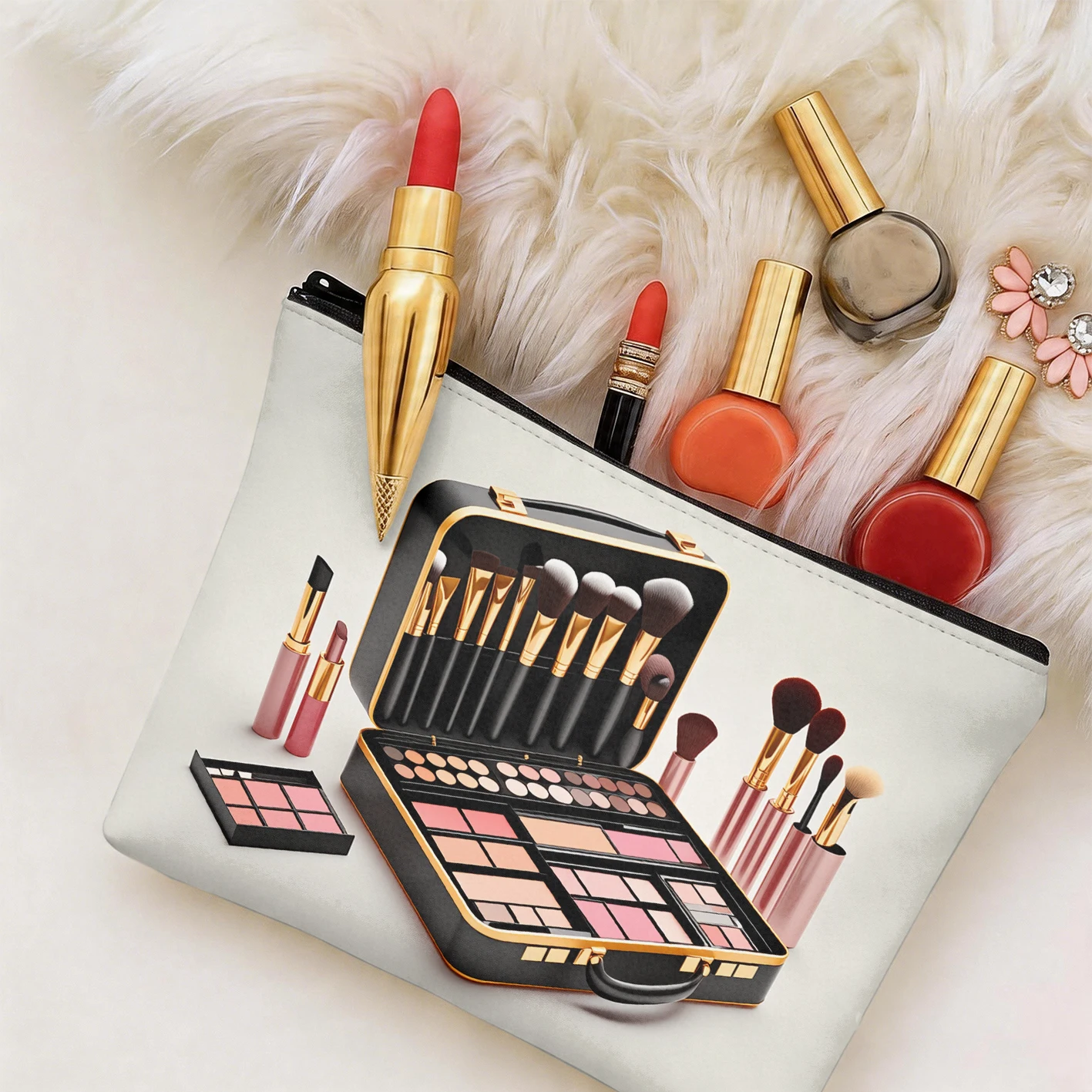 Makeup Bag with Makeup Set Print Makeup Brushes Lipstick Eyeshadow Cosmetic Storage Bag Women's clothing