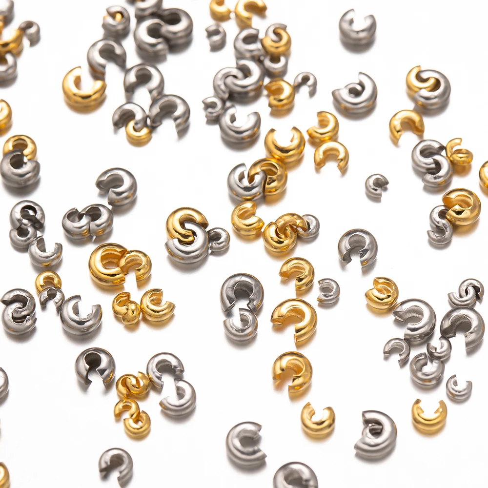 50pcs/lot Stainless Steel Round Covers Crimp End Beads 3 4 5 mm Stopper Spacer Beads For DIY Jewelry Making Findings Supplies
