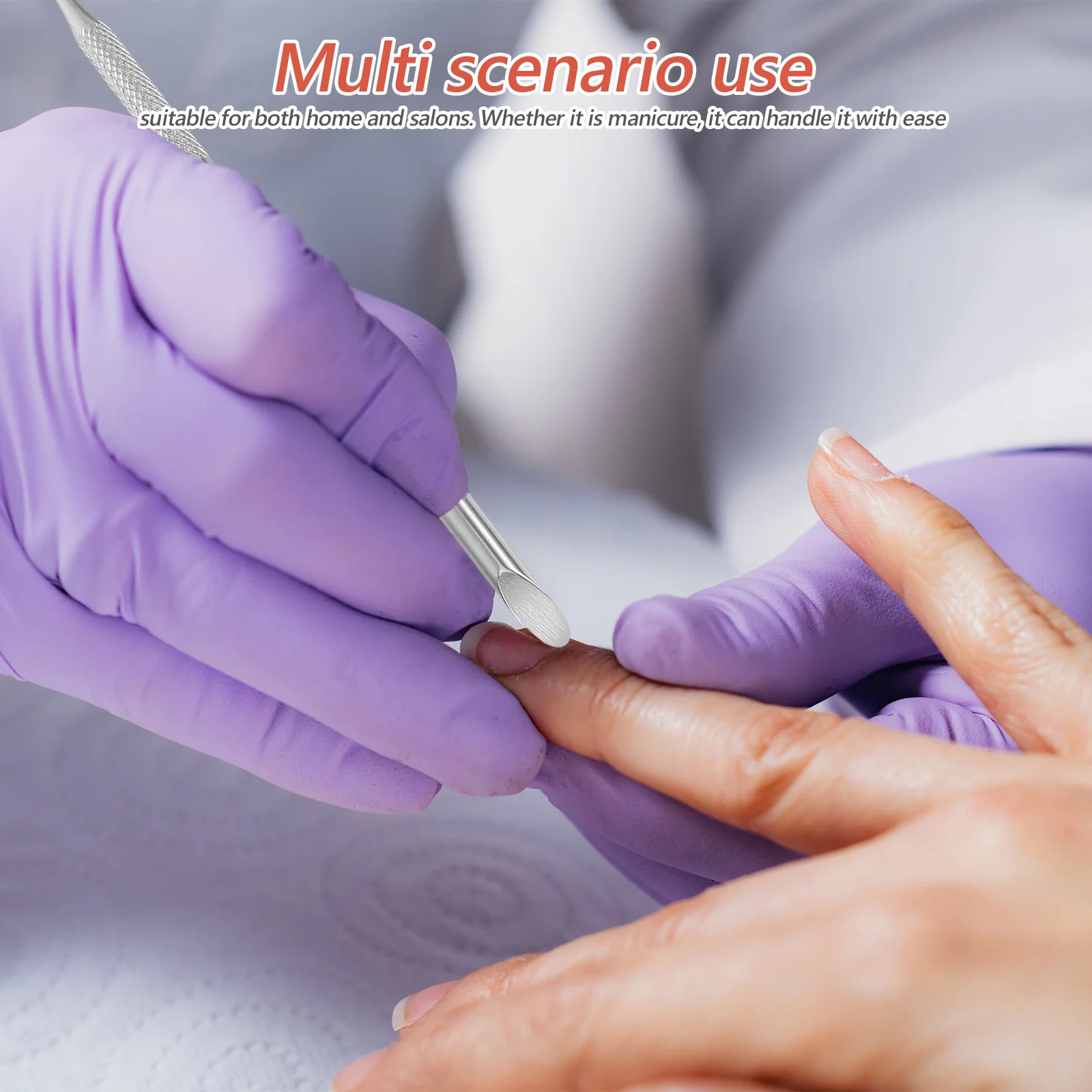 أداة دفع للبشرة برأس مزدوج، تصميم دائري ومائل فضي لإزالة طلاء الجل، العناية بالأظافر، أظافر معدنية احترافية #6