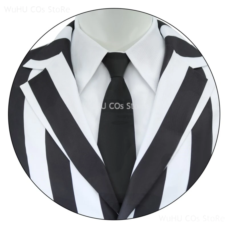 Anime besouro fantasia cosplay masculina, terno listrado preto e branco, fantasias assustadoras de Halloween, peruca, gravata, camisa para festa cosplay