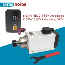 1948 germania Ship】Square 6KW 380V motore mandrino raffreddato ad aria ER32 Runout off 0.01mm + 7.5KW HuanYang Inverter VFD 380V Kit Router CNC