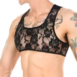 CLEVER-MENMODE Men's Sexy Sheer Porn Bra Lace Transparent Crop Top Breathable Sex Erotic Outfit Sissy Miin Bikini