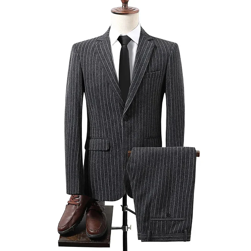 

Blazer&Pants Set,Men's Slim Fit Casual Striped Men's Suit ,traje Caballero Hombre Vestir , Costume Mariage Homme