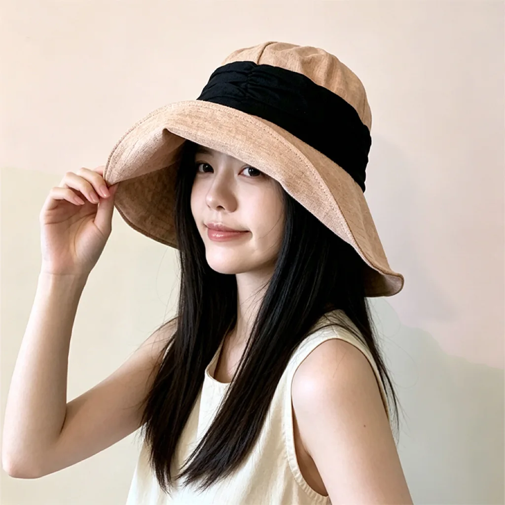 Japanese-style Linen Sun Hat with Rollable Brim, Minimalist Design That Visually Minimizes Face Size—UV-protective Fishing Hat