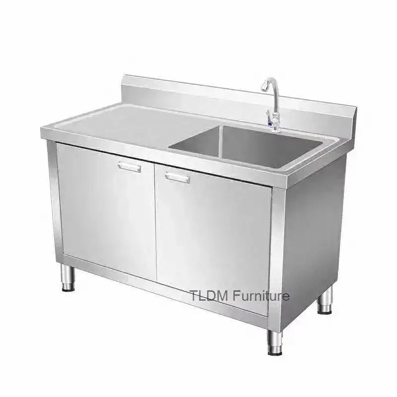 

Floor Commercial Wash Dishwashing Sink Cabinet with Operating Basin Table Stainless Integrated Steel Kitchen Sink Sinks Cabinet