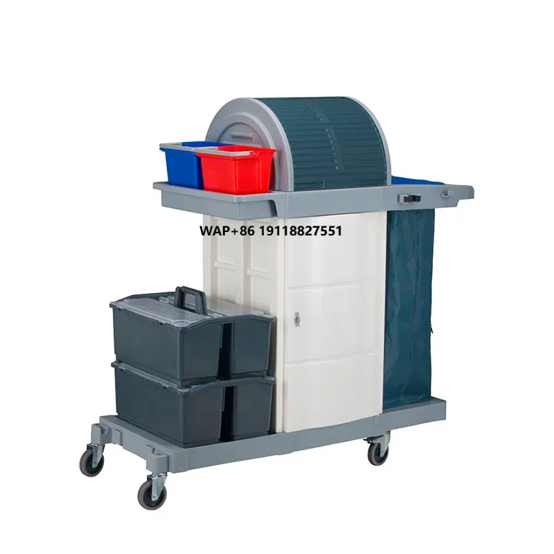 

Hotel and Restaurant Janitor Cleaning Cart Multifunctional Plastic Trolley for Cleaning Services