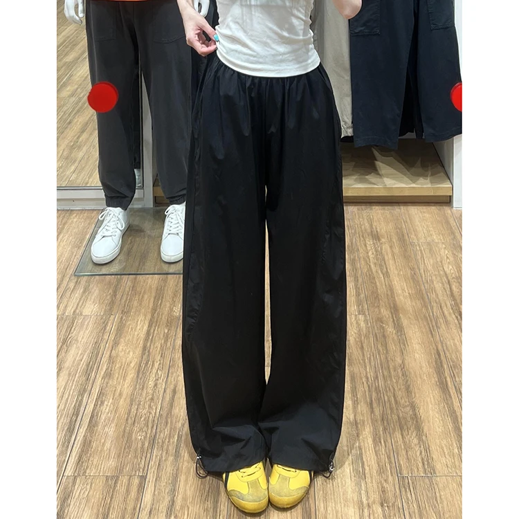 Amerykańskie uniwersalne spodnie robocze damskie na lato, cienkie, luźne, z szerokimi nogawkami, codzienne, proste, z wysokim stanem i elastyczną talią.