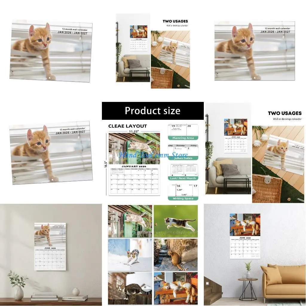 

H37F 2026 Premium Cats Calendar Printing Office Home Decoration Gift