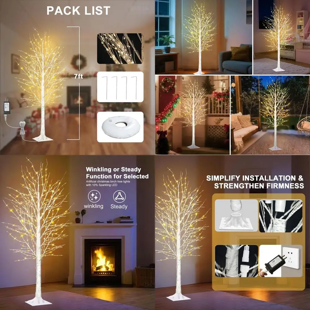 

1000 LED Lighted Birch Christmas Tree with Warm White Lights, Twinkling or Steady Function, Timer, Waterproof for Indoor/Outdoor