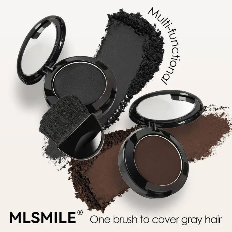 MLSMILE 2色ヘアカラーパウダー フリップトップ式 ミラーとブラシ付き 携帯用 生え際と髭の染色 2025年新商品