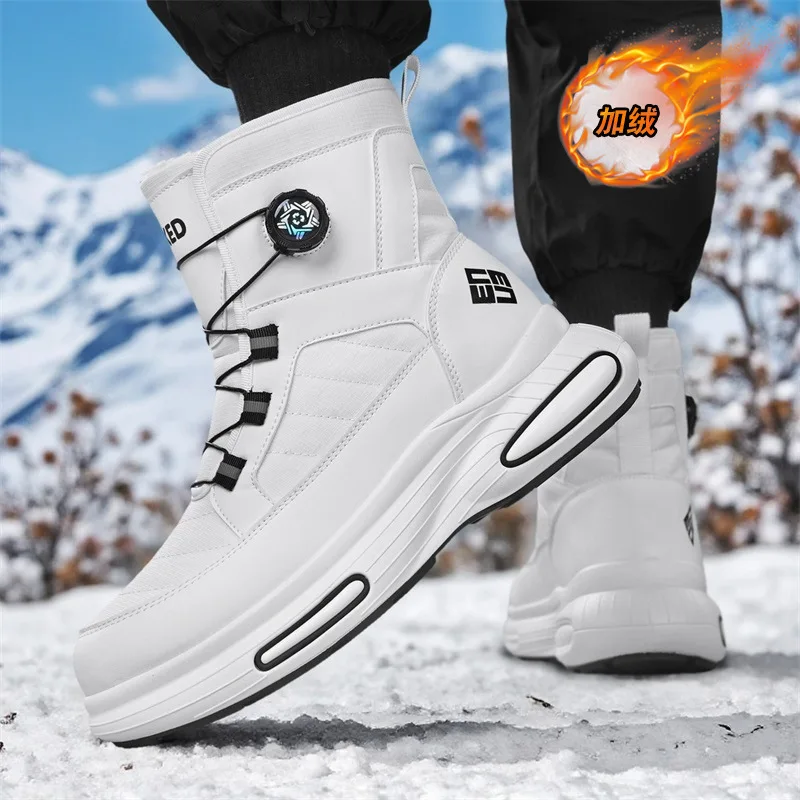 Winter Men's Rotating Button Snow Boots Thick Plush Cotton Boots Keep Warm Winter Boots Non-slip Mid-calf Boot Outdoors Shoes