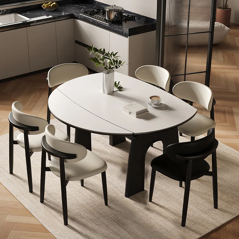 Foldable dining table, transformable round table, living room extendable high-end sintered stone dining table