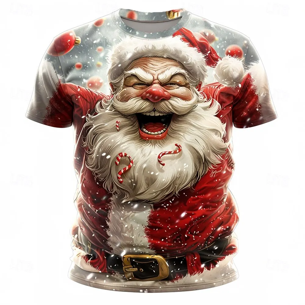 

Creative Santa Clause Graphic Men's T-Shirt 3D Print Christmas Theme Short Sleeve Top Fashion Cool Outdoor Street Casual Clothes