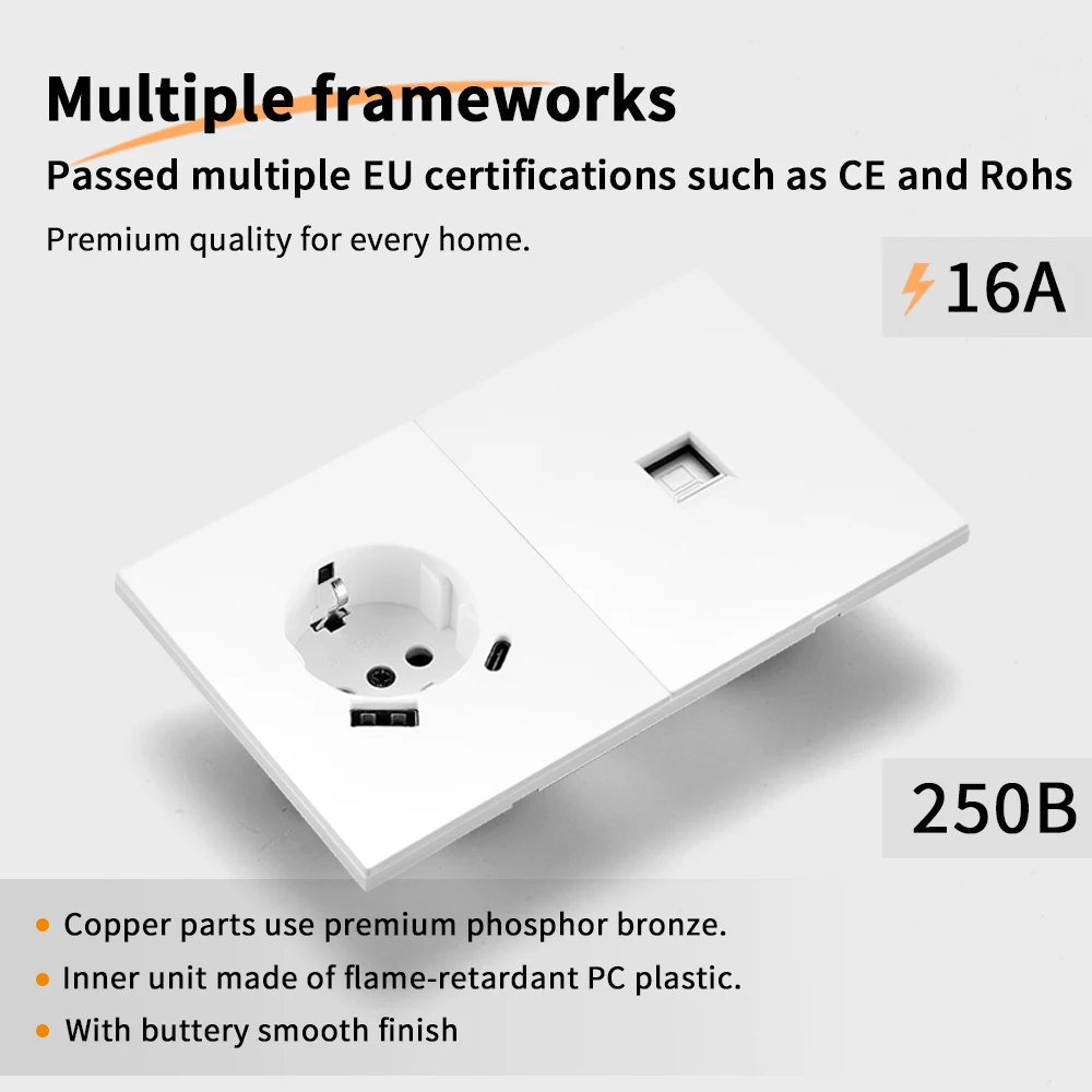 Skin Sensation USB A+C 1 Socket Computer Integrated Panel Embedded Skin Feel Paint Power Sockets DIY Combination Embedded Paint
