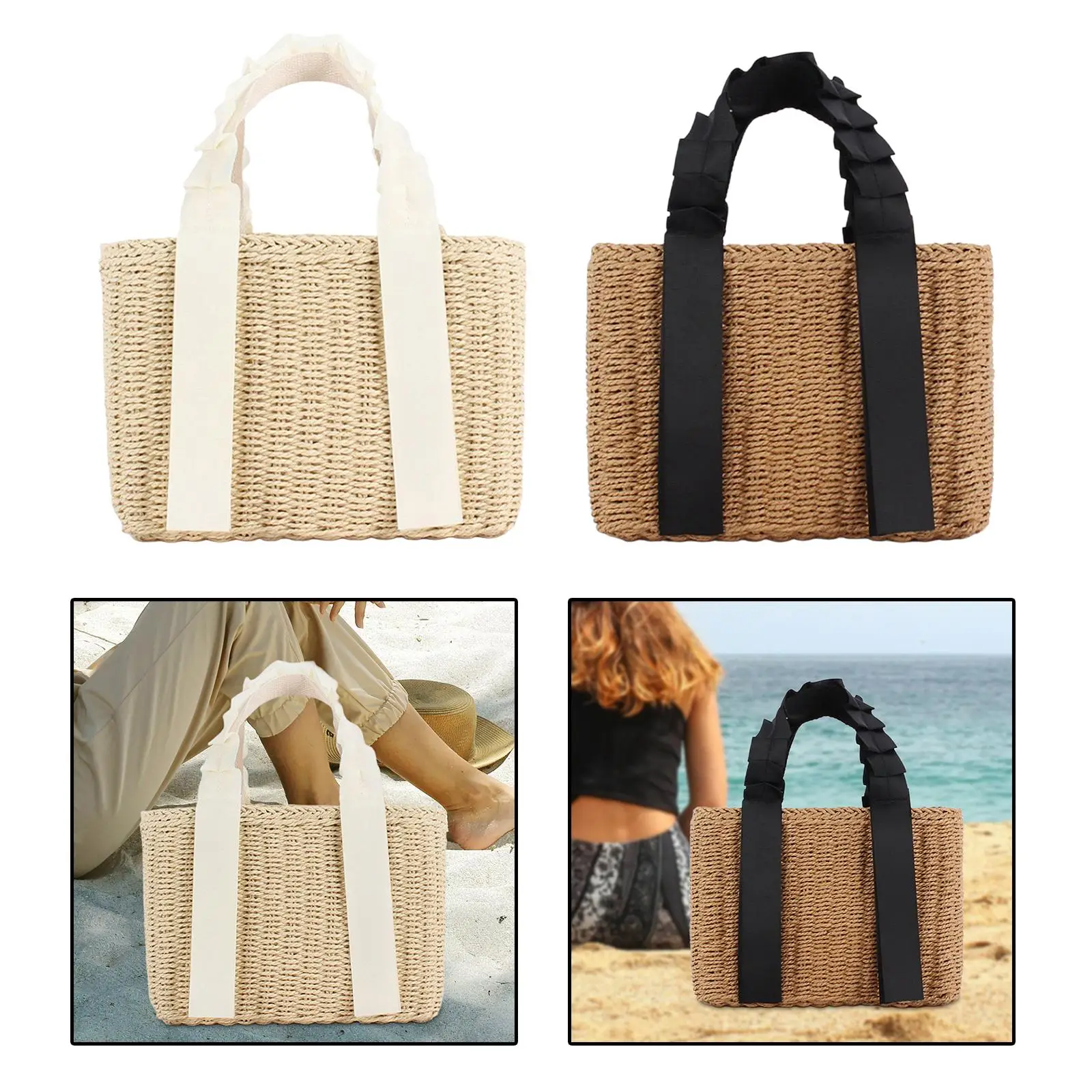 Handwoven Bag Fashionable Lightweight Top Handle Trendy Women\'s Handbag Woven Tote Bag for Shopping Camping Casual Beach Girls