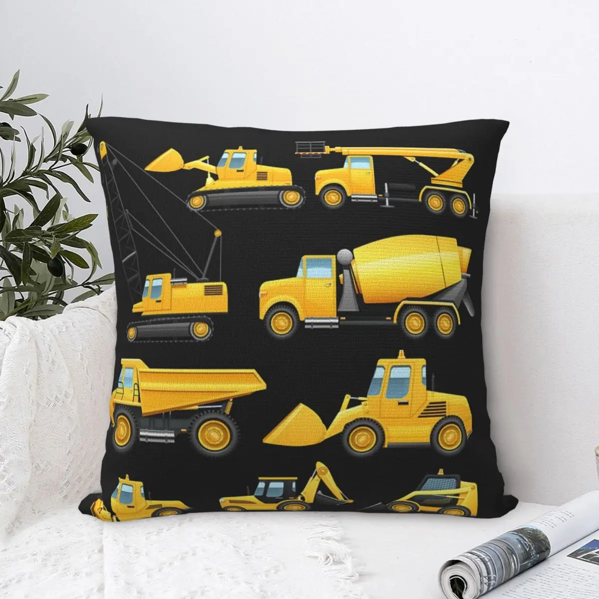 

Construction Truck Excavator Square Pillowcase Polyester Pillow Cover Cushion Decor Comfort Throw Pillow For Home Living Room