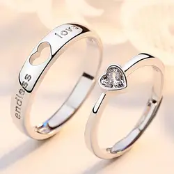 2Pcs Luxury Zircon Heart Couple Rings For Women Men Forever Endless Love Engagement Wedding Charm Valentine's Day Jewelry