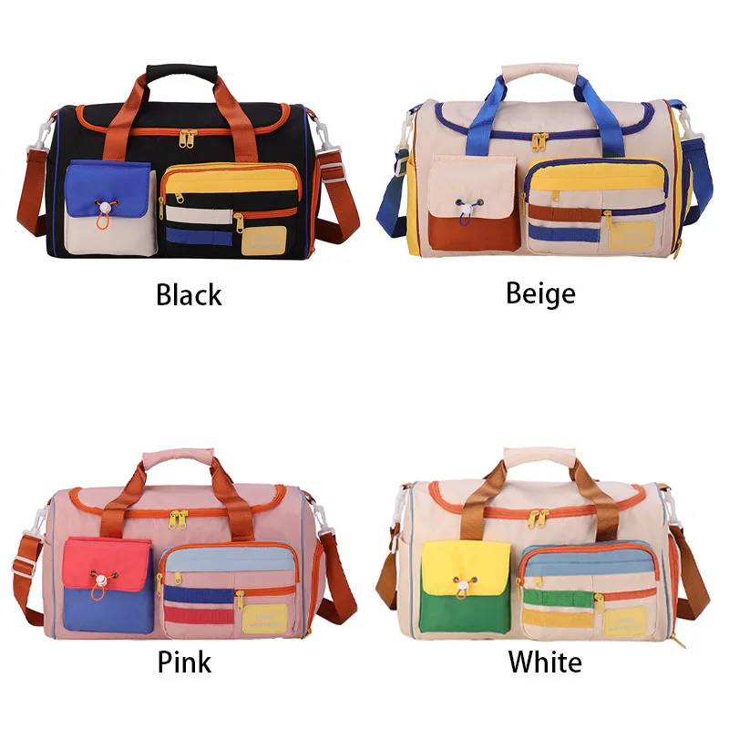 Colorful Retro Travel Bag Large Capacity Weekend Luggage Shoulder Straps For Sports Fitness Carrying Multiple Pockets For Women