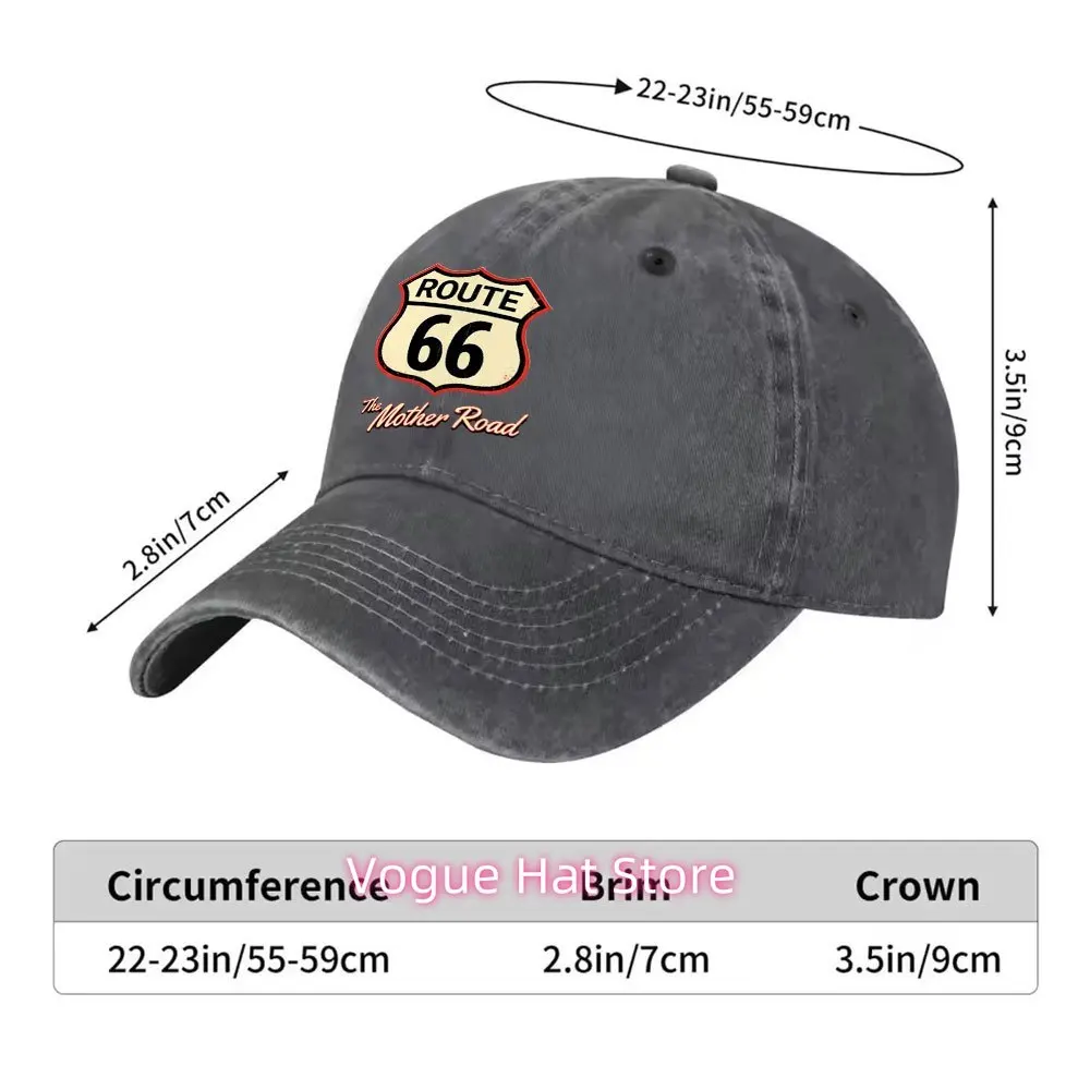 1pc Casual Versatile Route 66 Logo Print Washed Baseball Cap Suitable for Golf, Leisure Wear, And Outdoor Activities Golf Additi