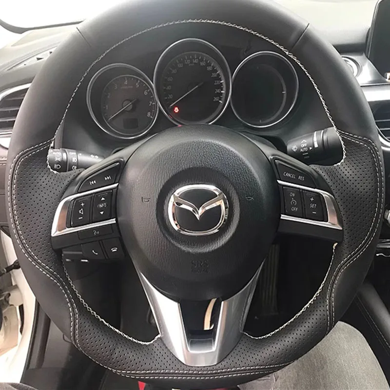 

For Mazda 3 Axela Mazda 6 Atenza Mazda 2 CX-3 CX-5 2013-2017 DIY Hand Stitched non-slip Genuine Leather Car Steering Wheel Cover