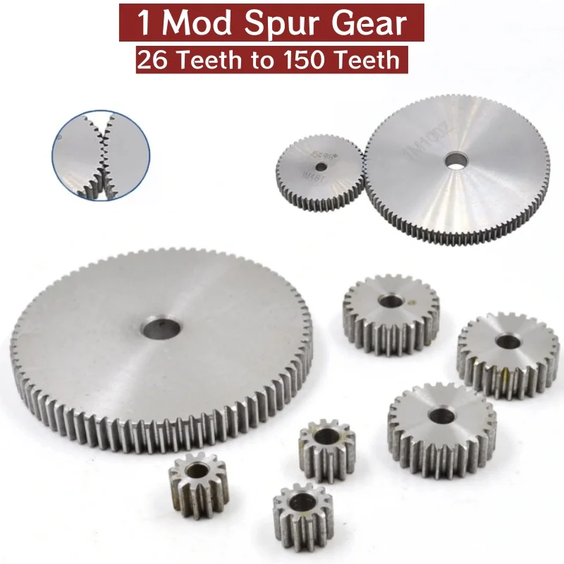 

1Pcs 1M 1 Mod Spur Gear 26 to 150 Teeth Metal Transmission Gear 45# Steel Cylindrical Flat Gear Pinion OD 26~152mm Thk 10mm